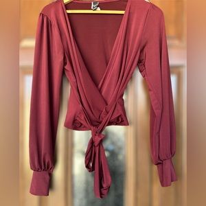 Burgundy tie crop top